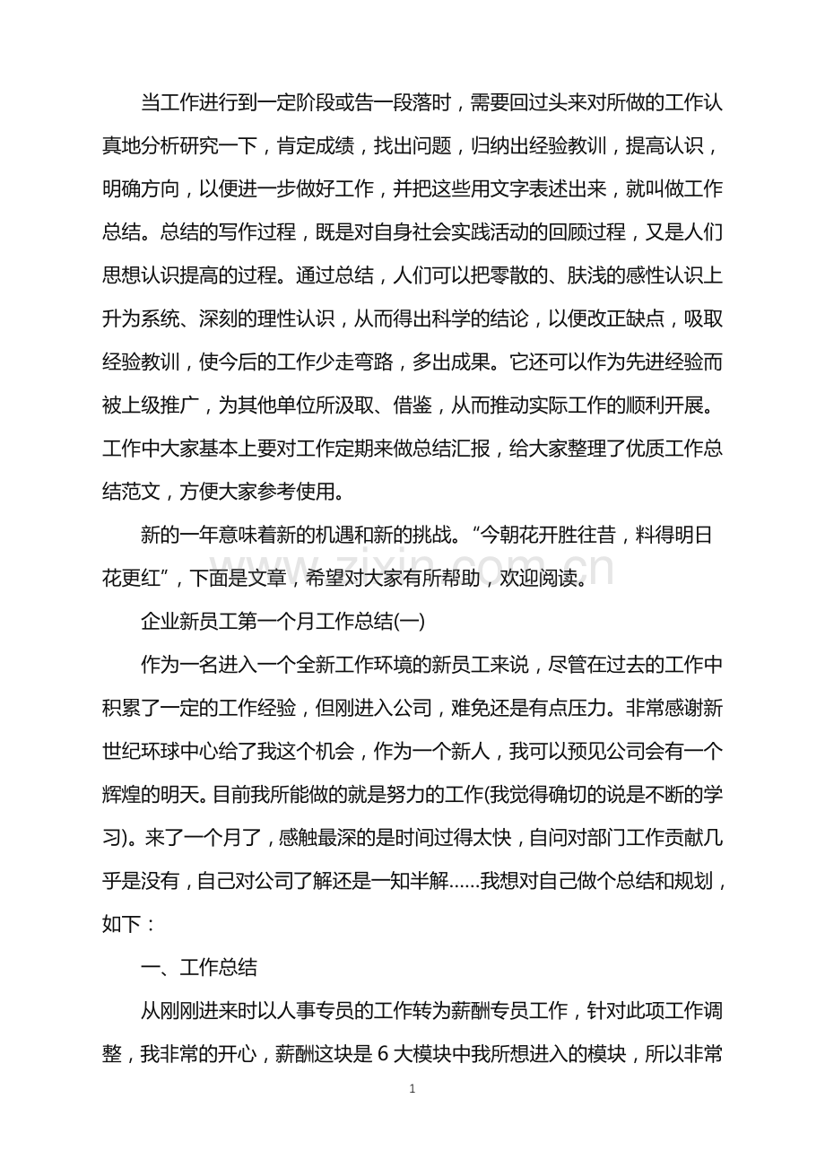 企业新员工第一个月工作总结.doc_第1页