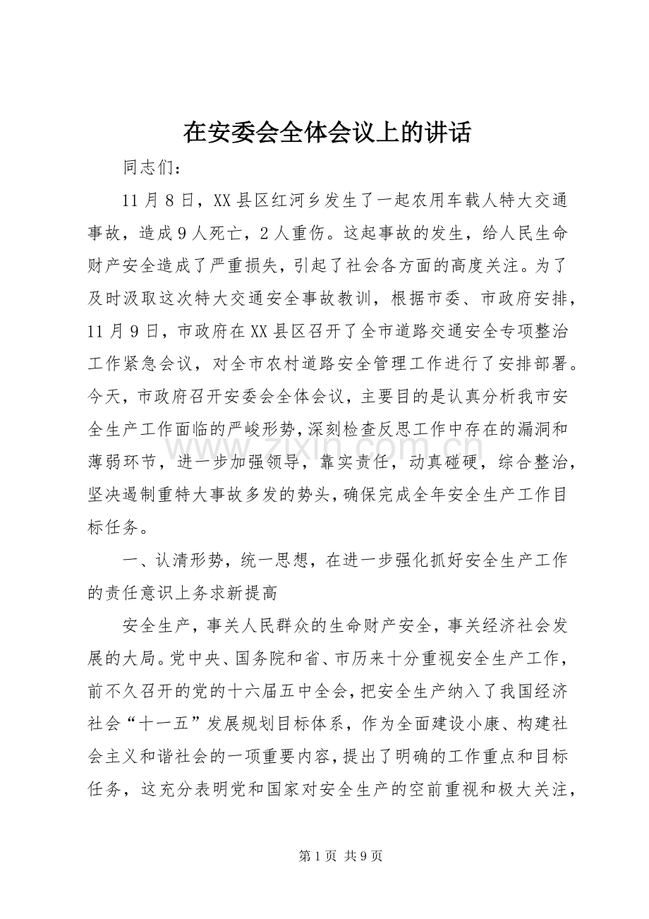 在安委会全体会议上的讲话.docx_第1页