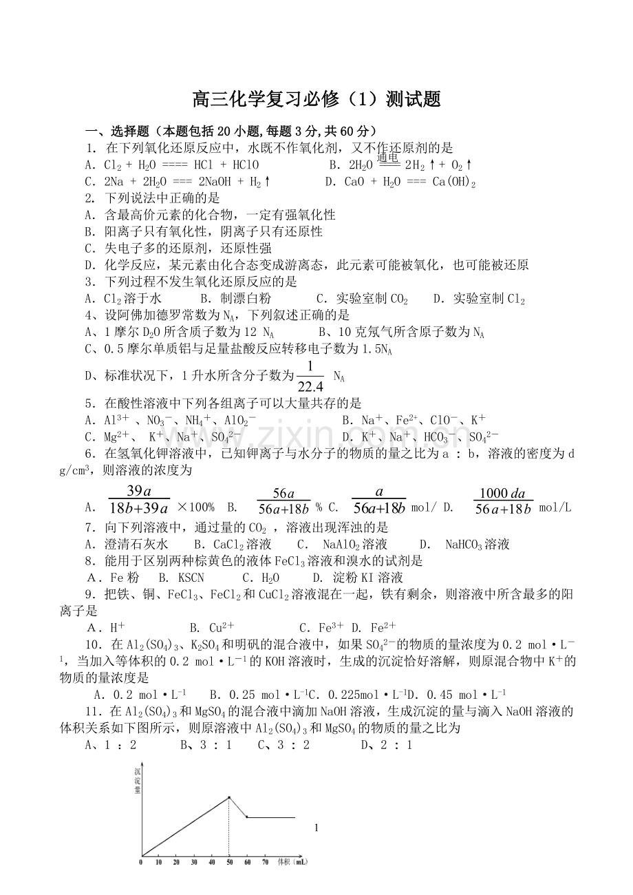 高三化学第一轮复习化学必修(一)测试1.doc_第1页