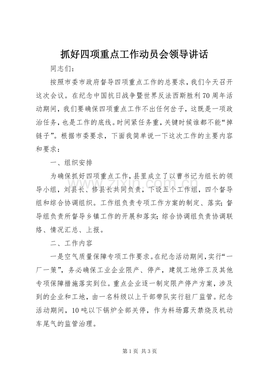 抓好四项重点工作动员会领导讲话.docx_第1页