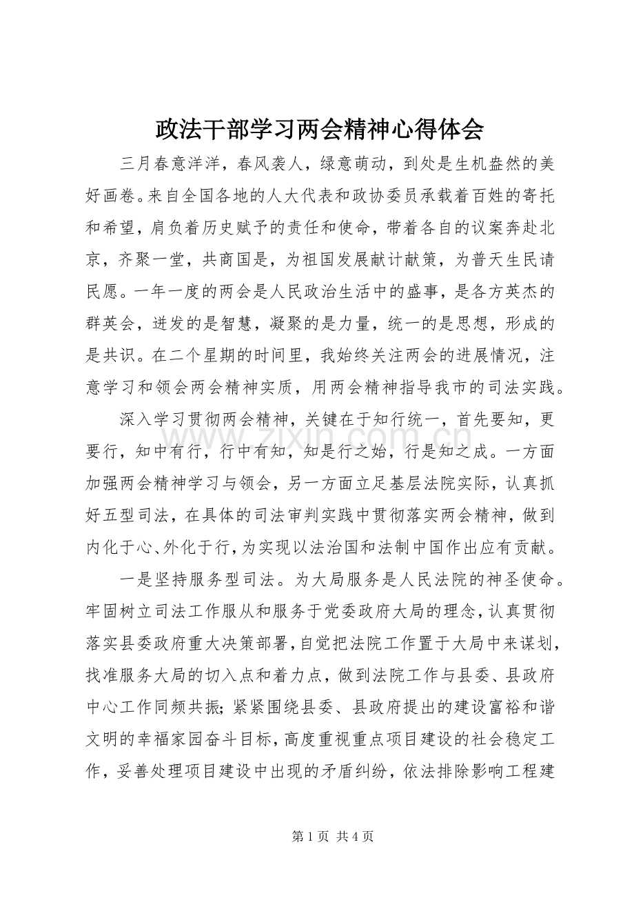 政法干部学习两会精神心得体会.docx_第1页