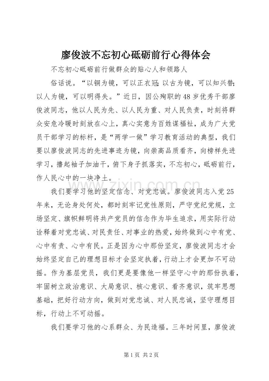 廖俊波不忘初心砥砺前行心得体会.docx_第1页