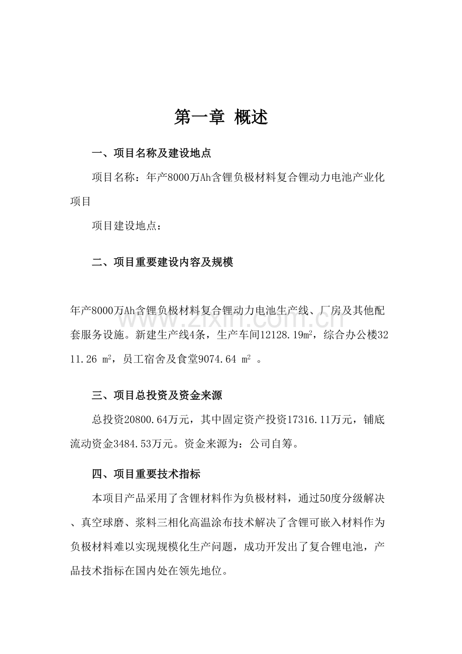 含锂负极材料复合锂动力电池产业化优质项目可研报告.doc_第1页