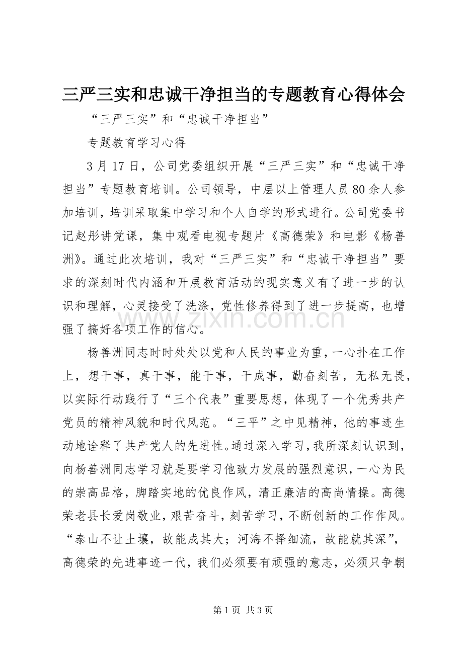 三严三实和忠诚干净担当的专题教育心得体会.docx_第1页