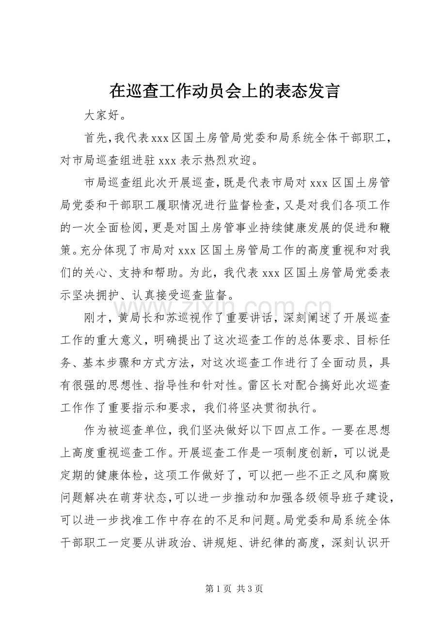 在巡查工作动员会上的表态发言.docx_第1页