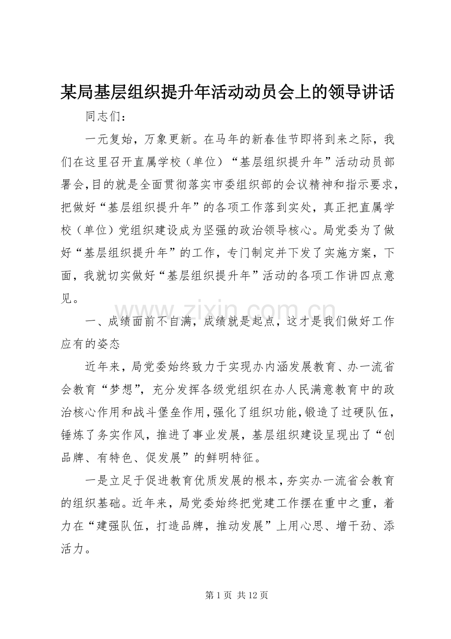 某局基层组织提升年活动动员会上的领导讲话.docx_第1页