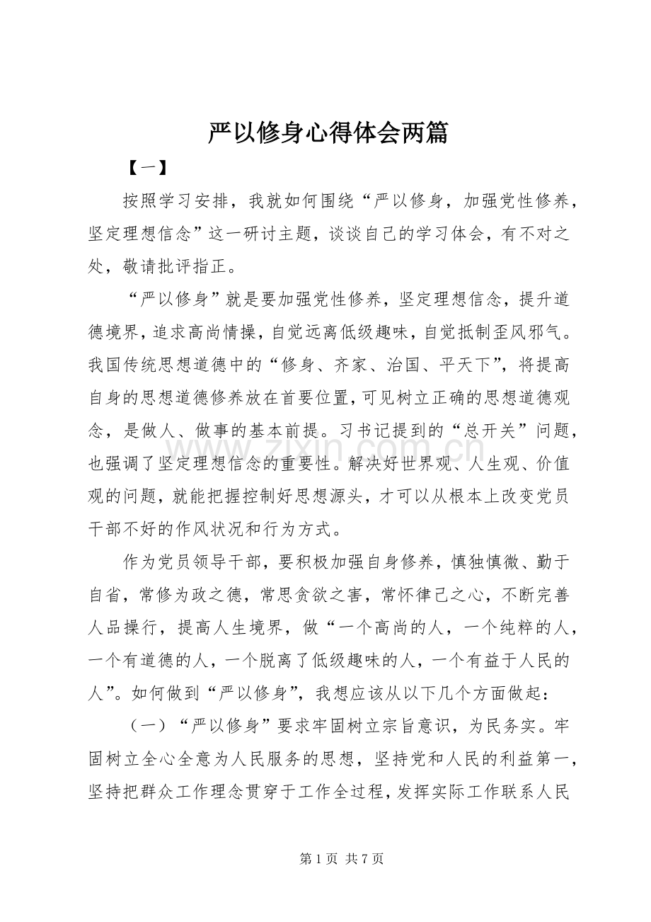 严以修身心得体会两篇.docx_第1页