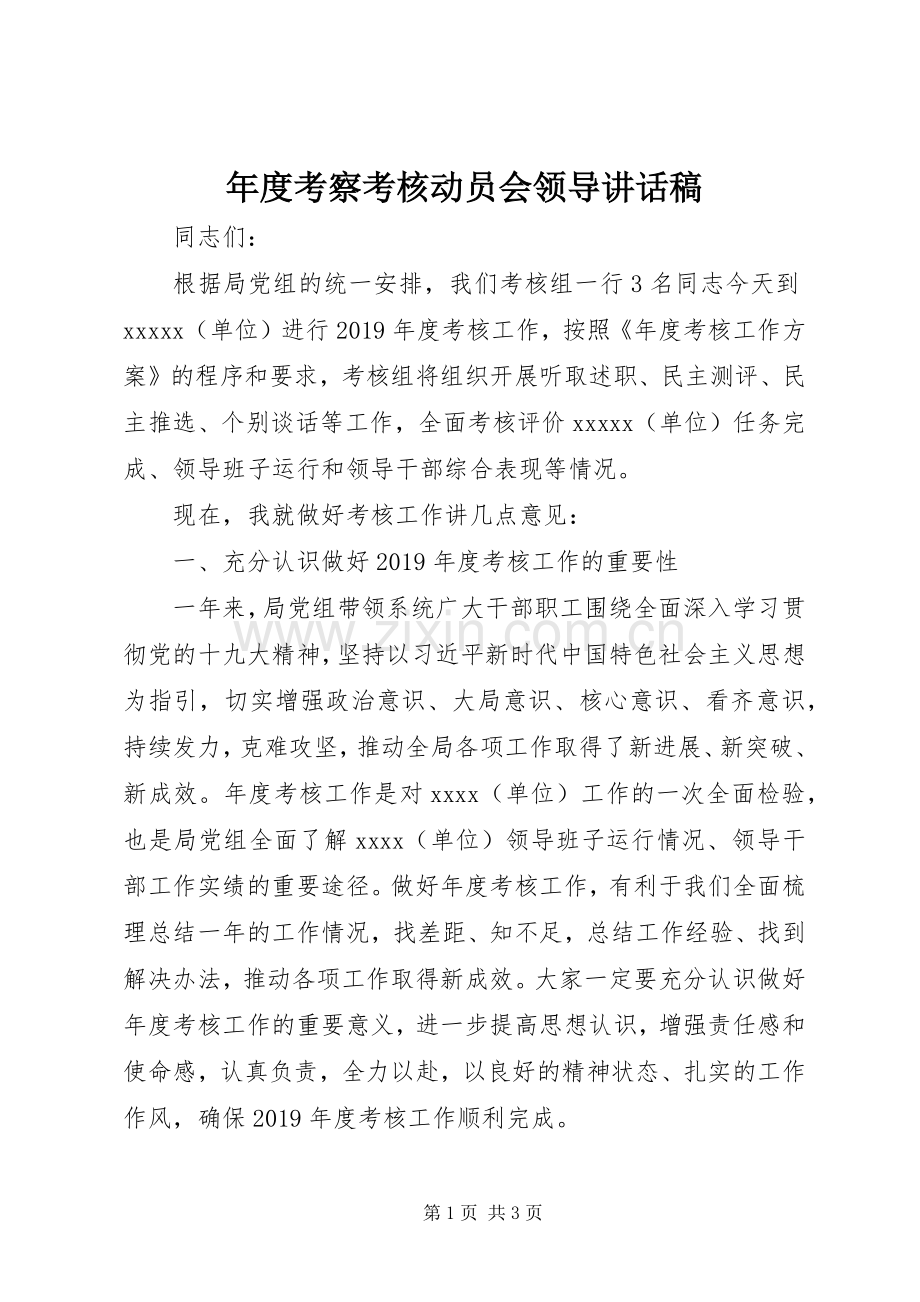 年度考察考核动员会领导讲话稿.docx_第1页