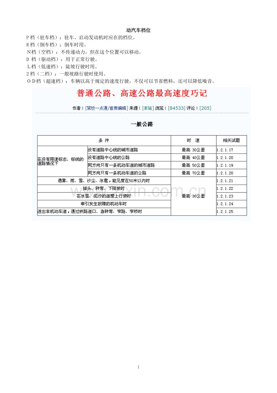 湖北驾校2012科目一考试易错知识点记忆技巧(精简篇).doc_第1页