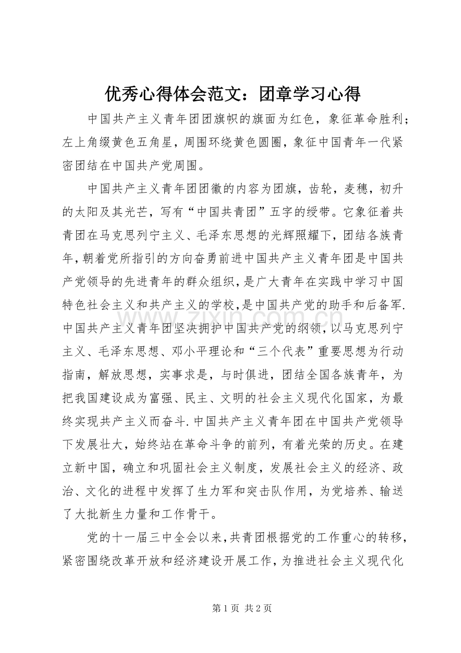 优秀心得体会范文：团章学习心得.docx_第1页