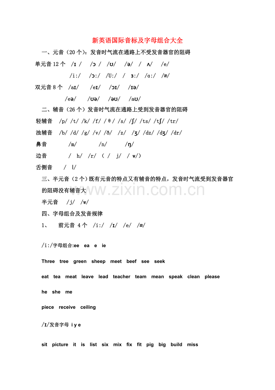 新英语国际音标及字母组合大全.doc_第1页