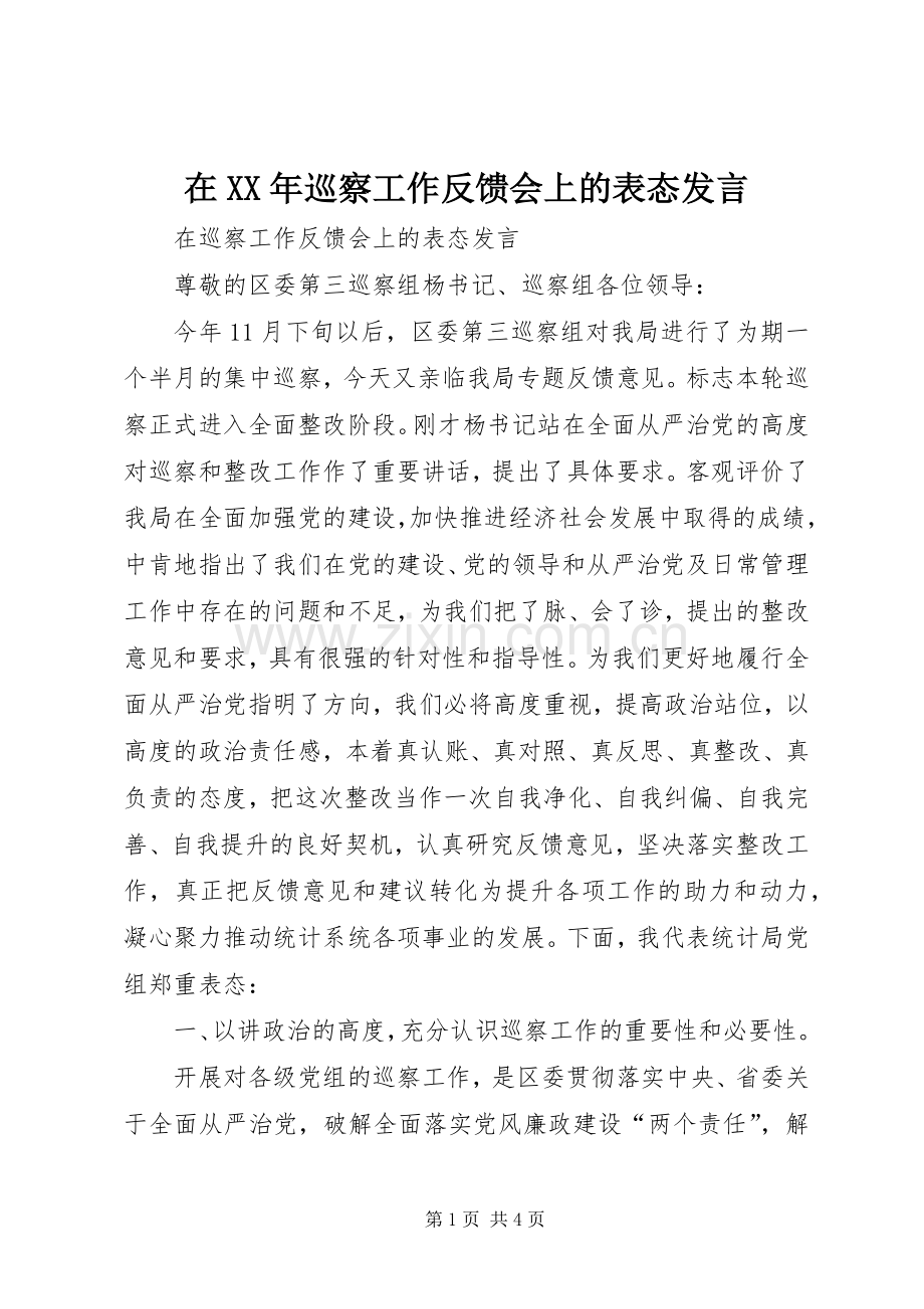 在XX年巡察工作反馈会上的表态发言.docx_第1页