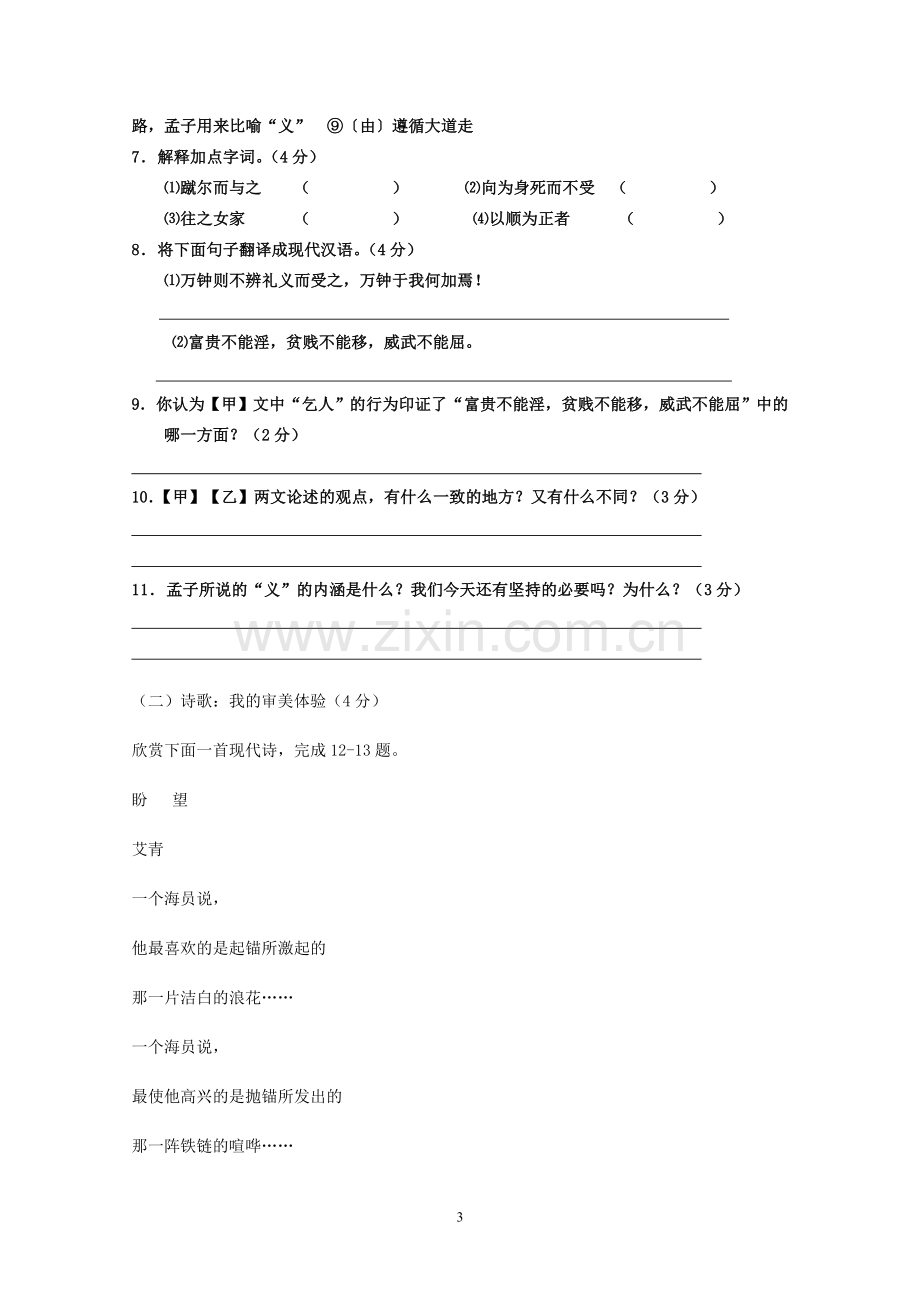 龙文区九年级语文学科元旦竞赛试卷.doc_第3页