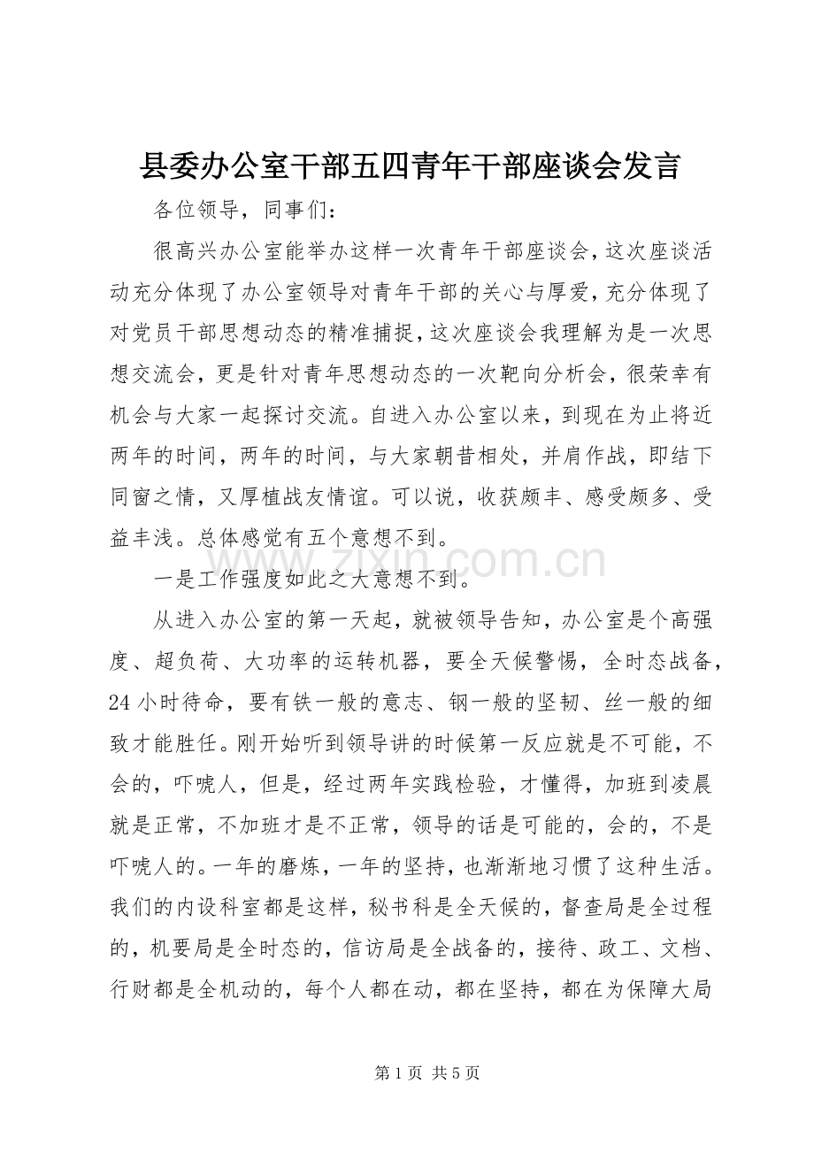 县委办公室干部五四青年干部座谈会发言.docx_第1页