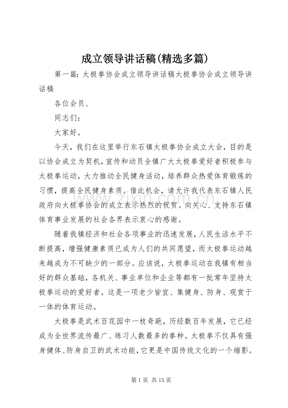 成立领导讲话稿(多篇).docx_第1页