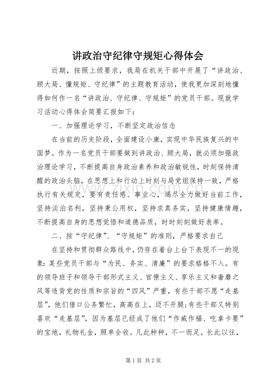 讲政治守纪律守规矩心得体会.docx_第1页