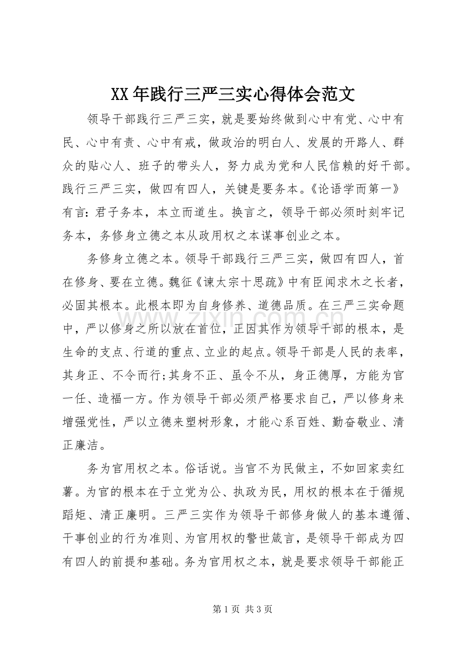 XX年践行三严三实心得体会范文.docx_第1页