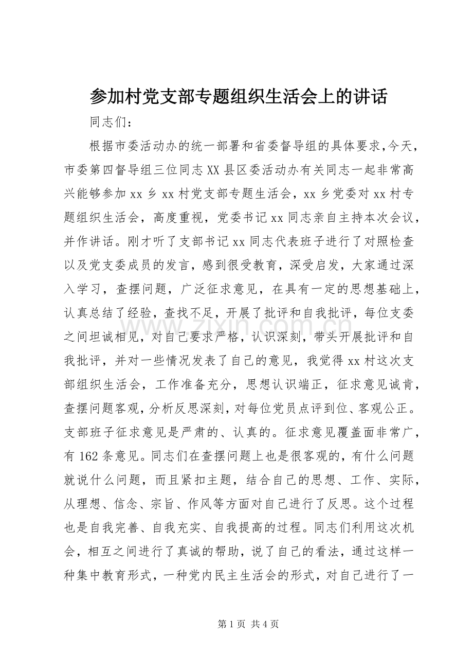 参加村党支部专题组织生活会上的讲话.docx_第1页