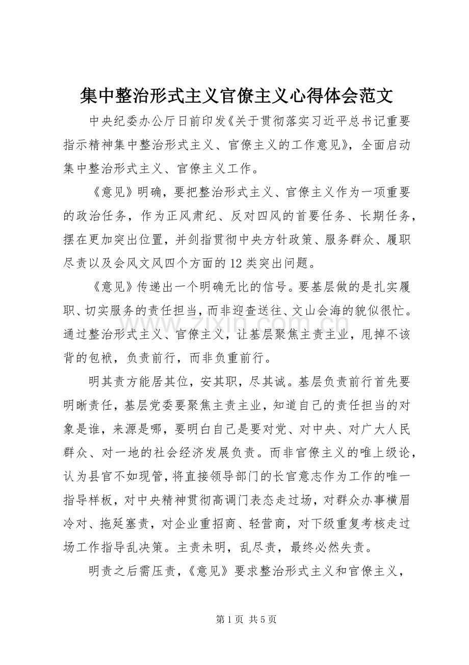 集中整治形式主义官僚主义心得体会范文.docx_第1页