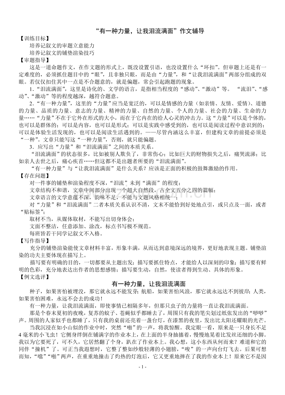 有一种力量-让我泪流满面作文教案.doc_第1页