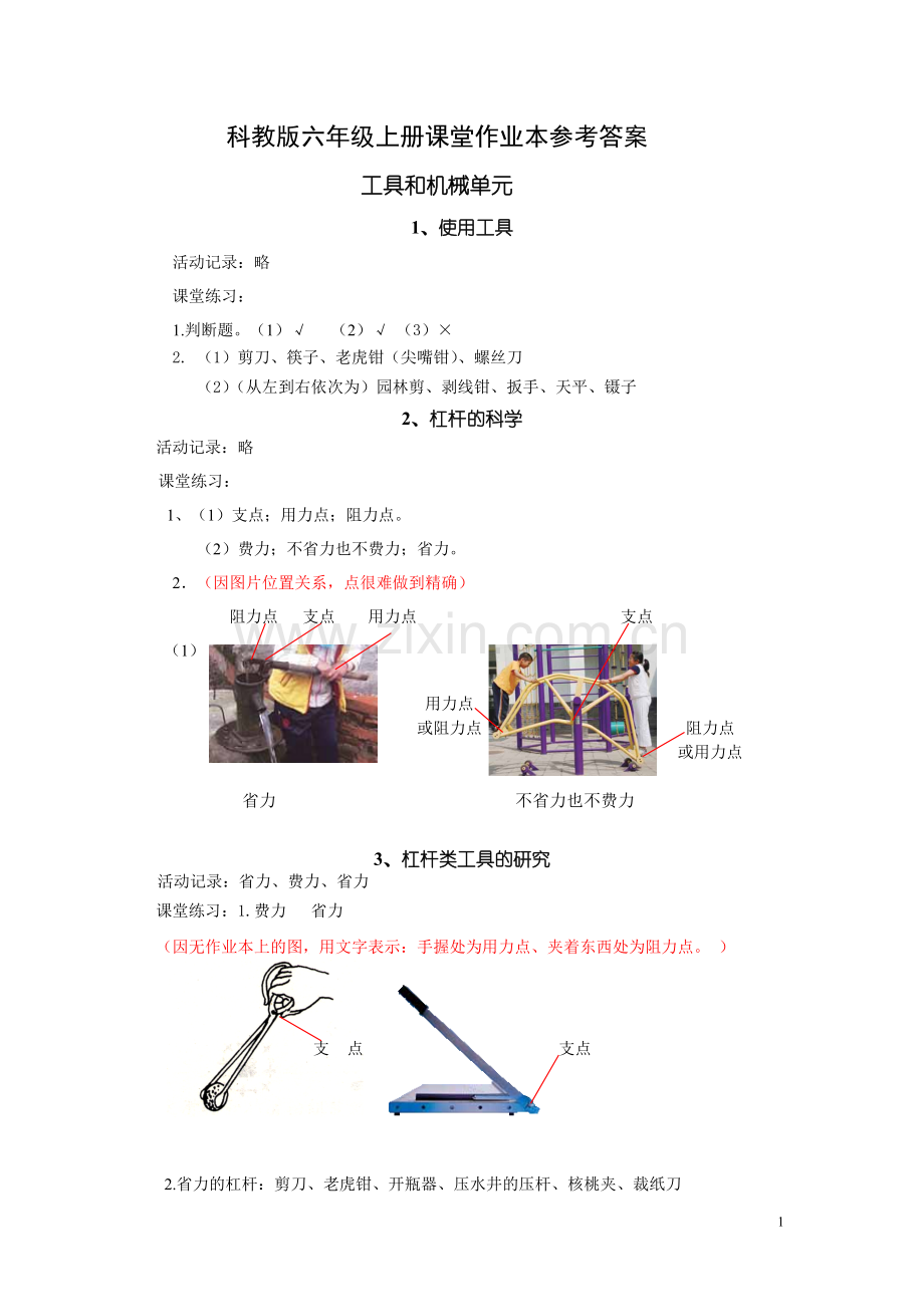 科学六年级上册作业本参考答案.doc_第1页