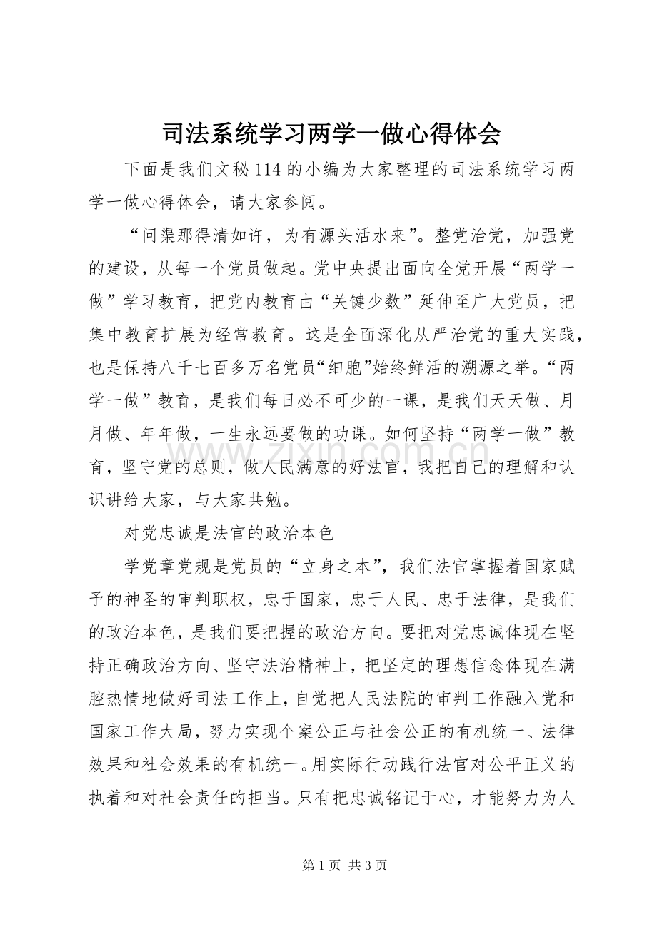 司法系统学习两学一做心得体会.docx_第1页