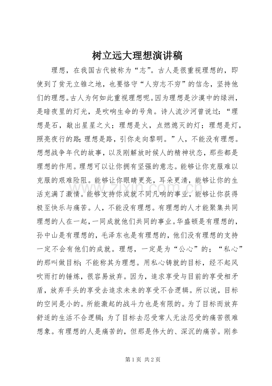 树立远大理想演讲稿.docx_第1页