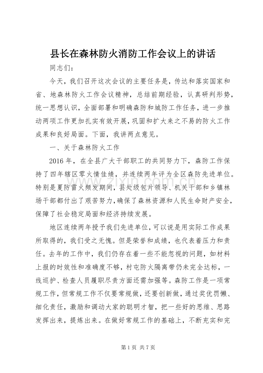 县长在森林防火消防工作会议上的讲话.docx_第1页