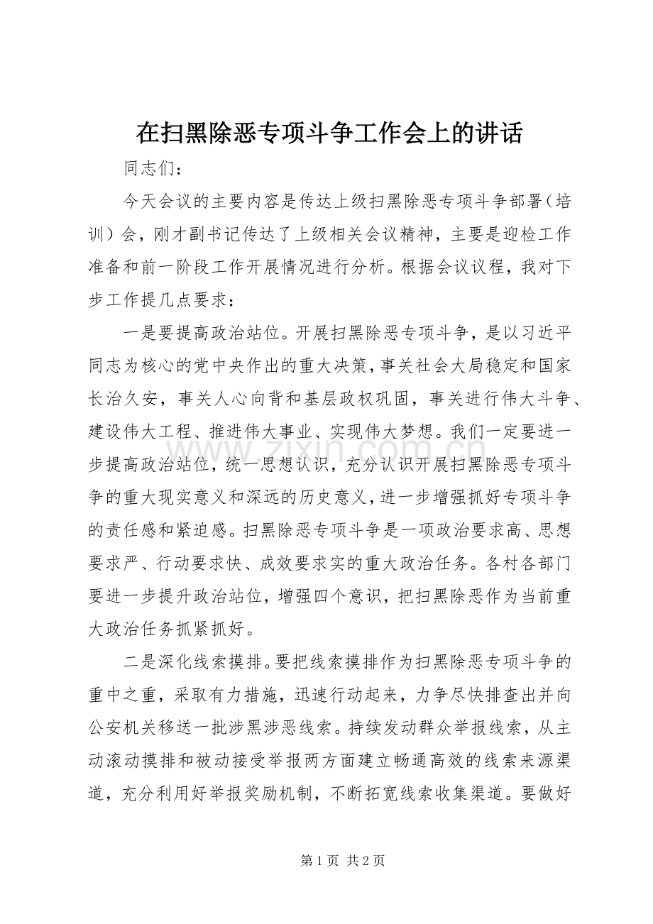 在扫黑除恶专项斗争工作会上的讲话.docx_第1页