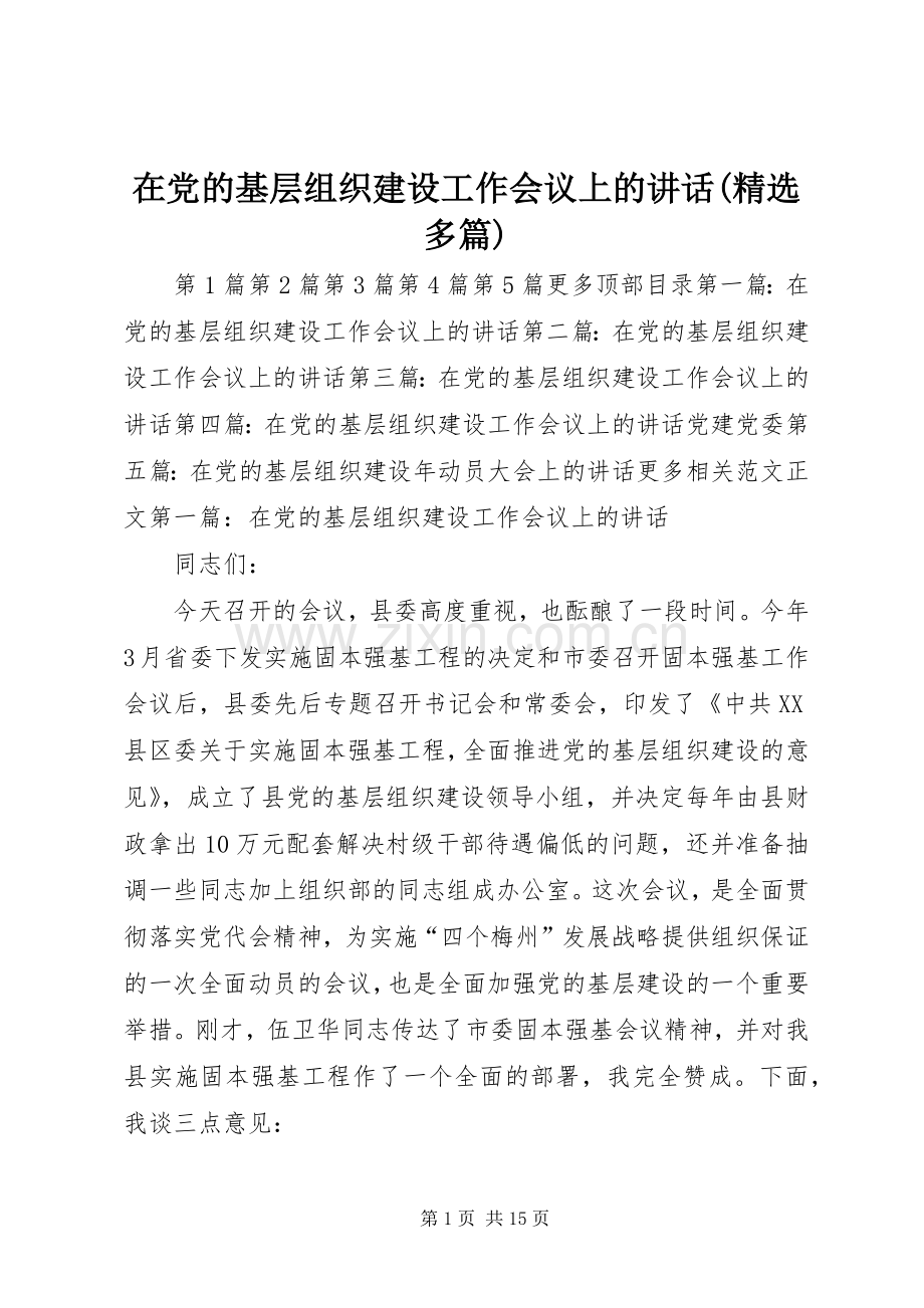 在党的基层组织建设工作会议上的讲话(多篇).docx_第1页