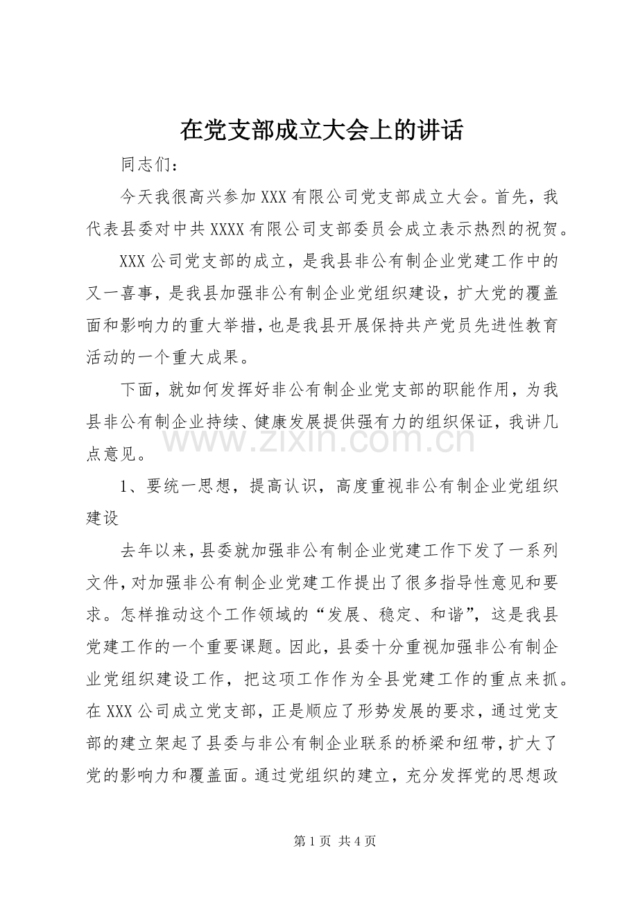 在党支部成立大会上的讲话.docx_第1页