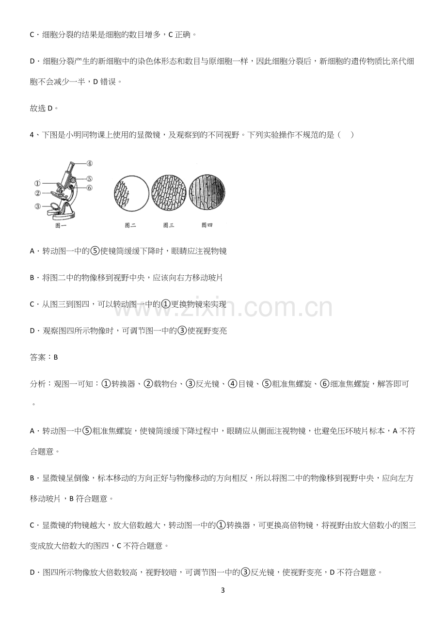 通用版初中生物七年级上册第二单元生物体的结构层次必须掌握的典型题-(2).docx_第3页