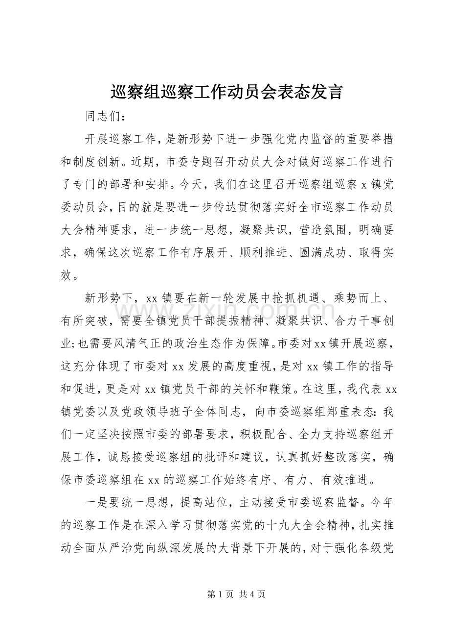 巡察组巡察工作动员会表态发言.docx_第1页