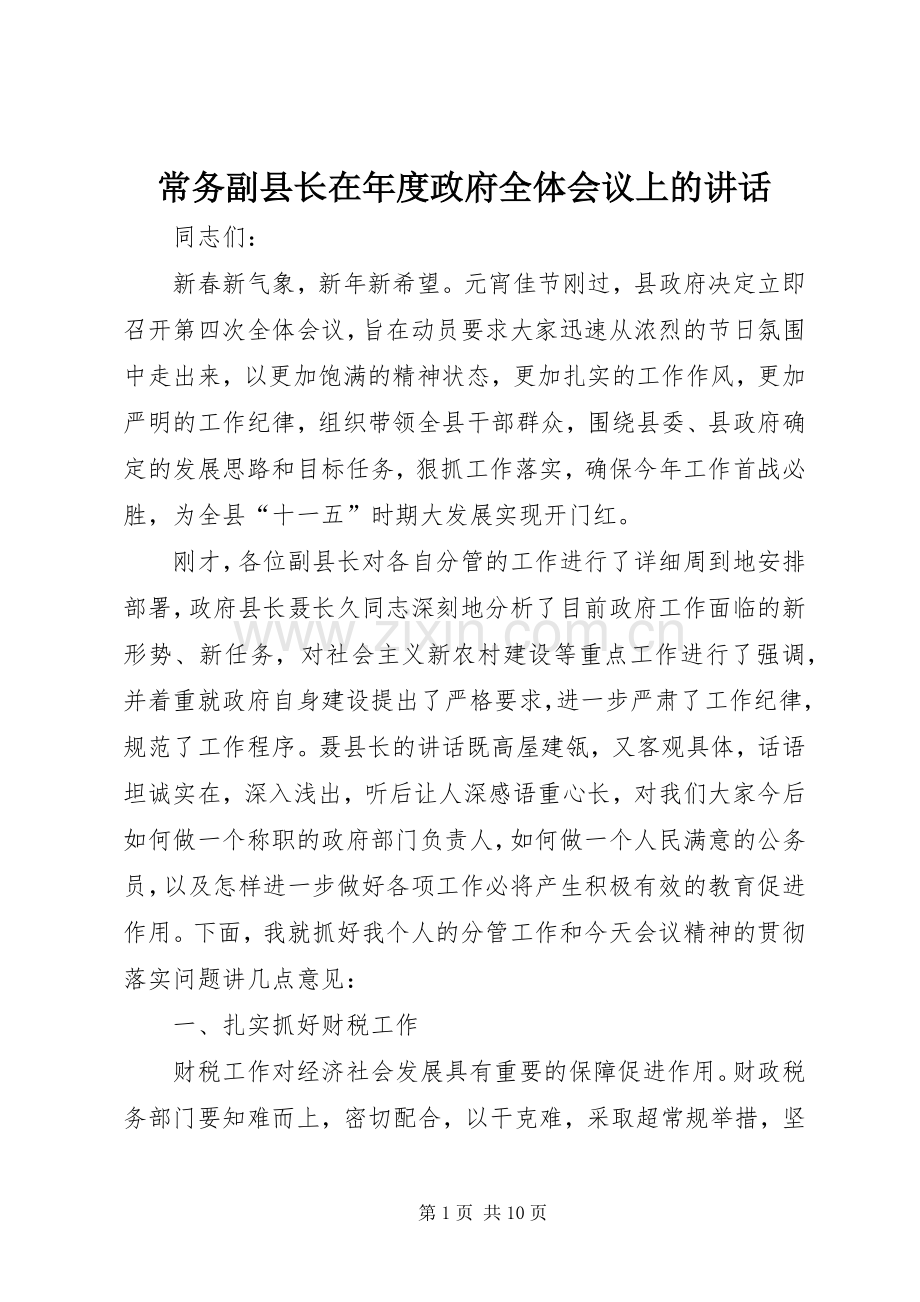 常务副县长在年度政府全体会议上的讲话.docx_第1页