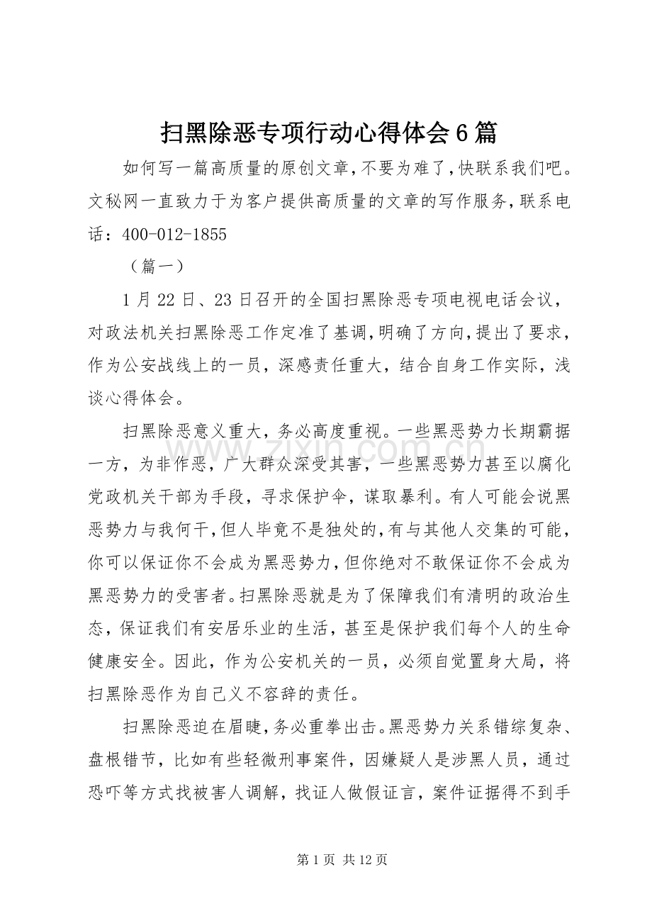 扫黑除恶专项行动心得体会6篇.docx_第1页