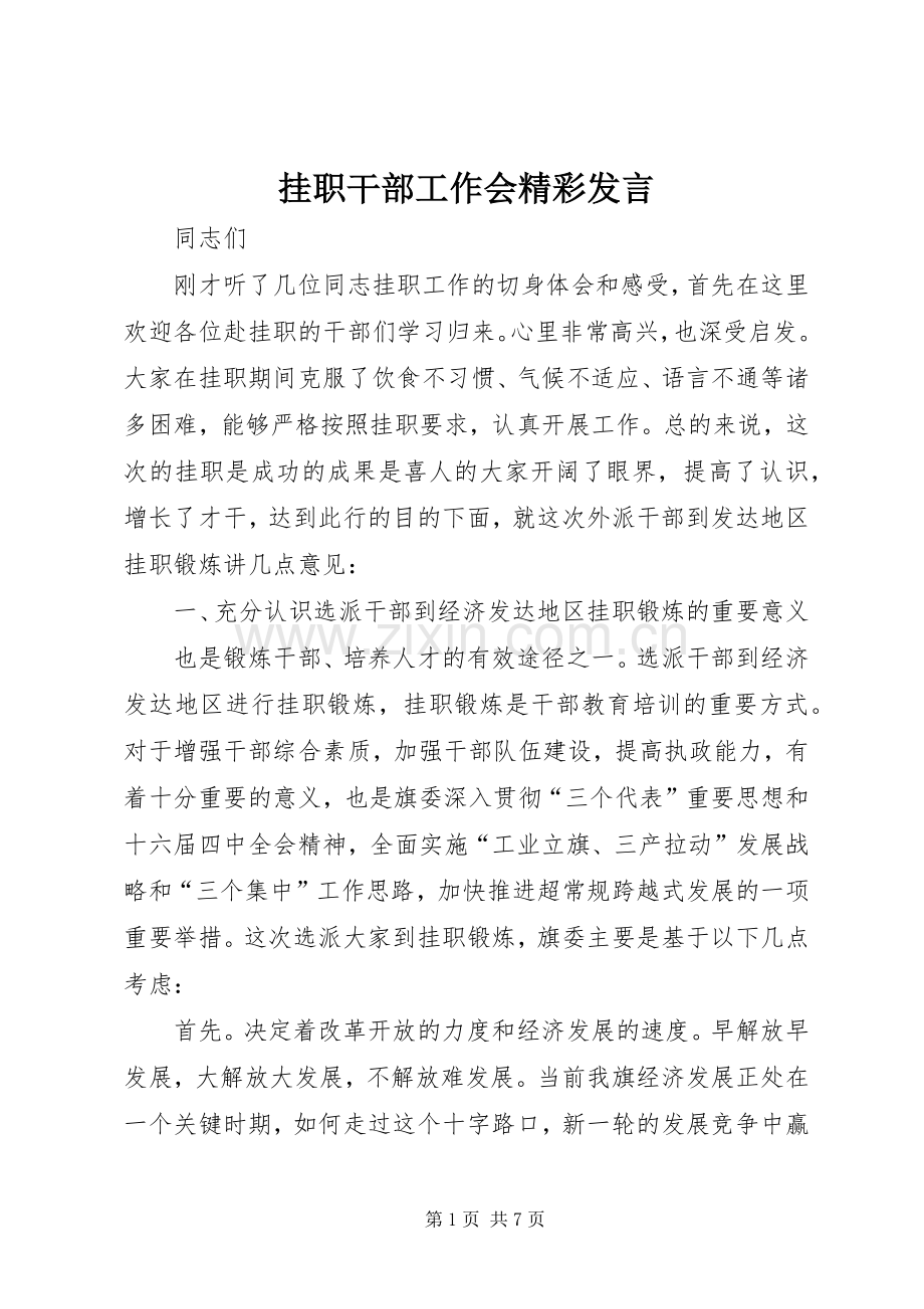 挂职干部工作会精彩发言.docx_第1页