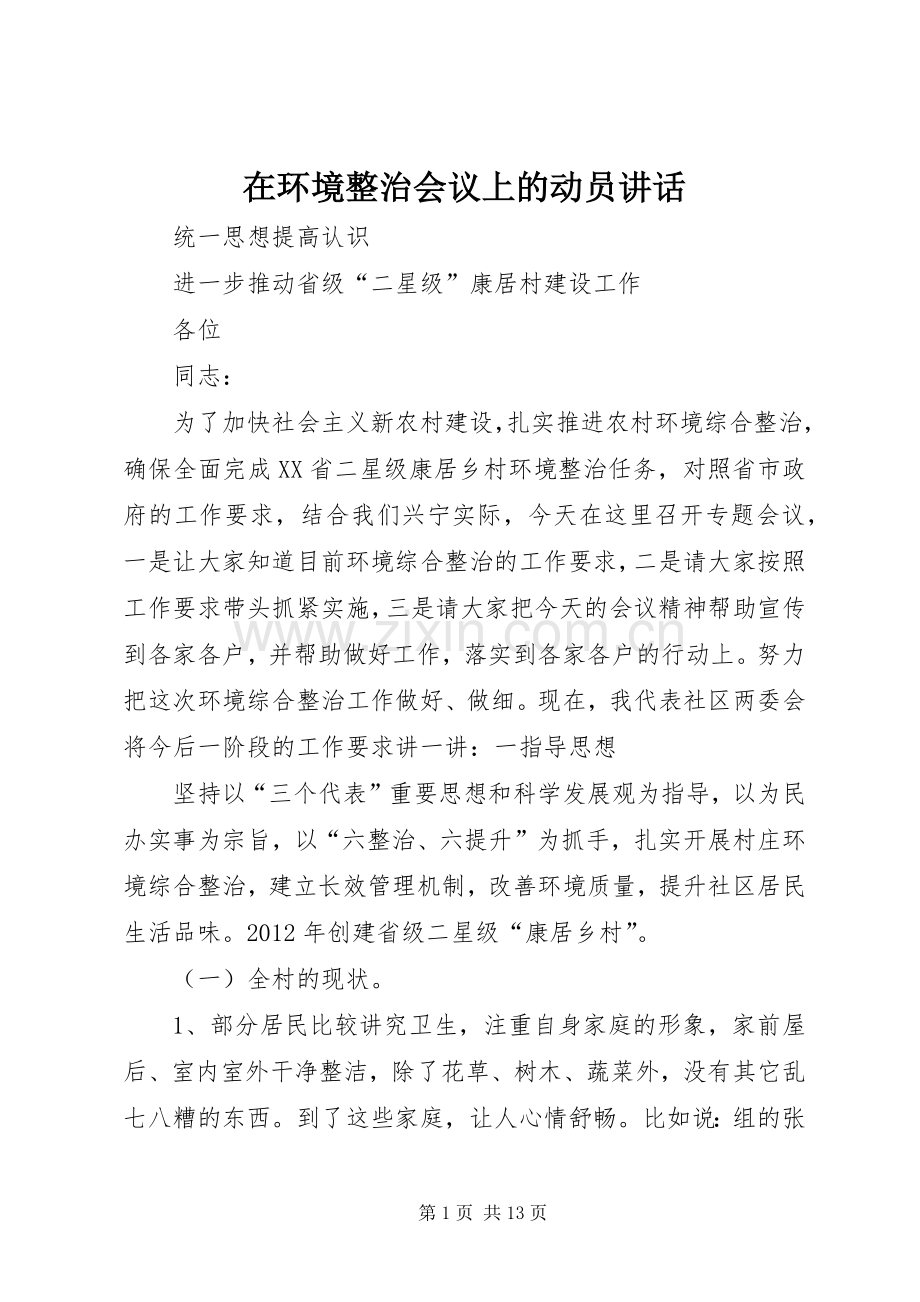 在环境整治会议上的动员讲话.docx_第1页