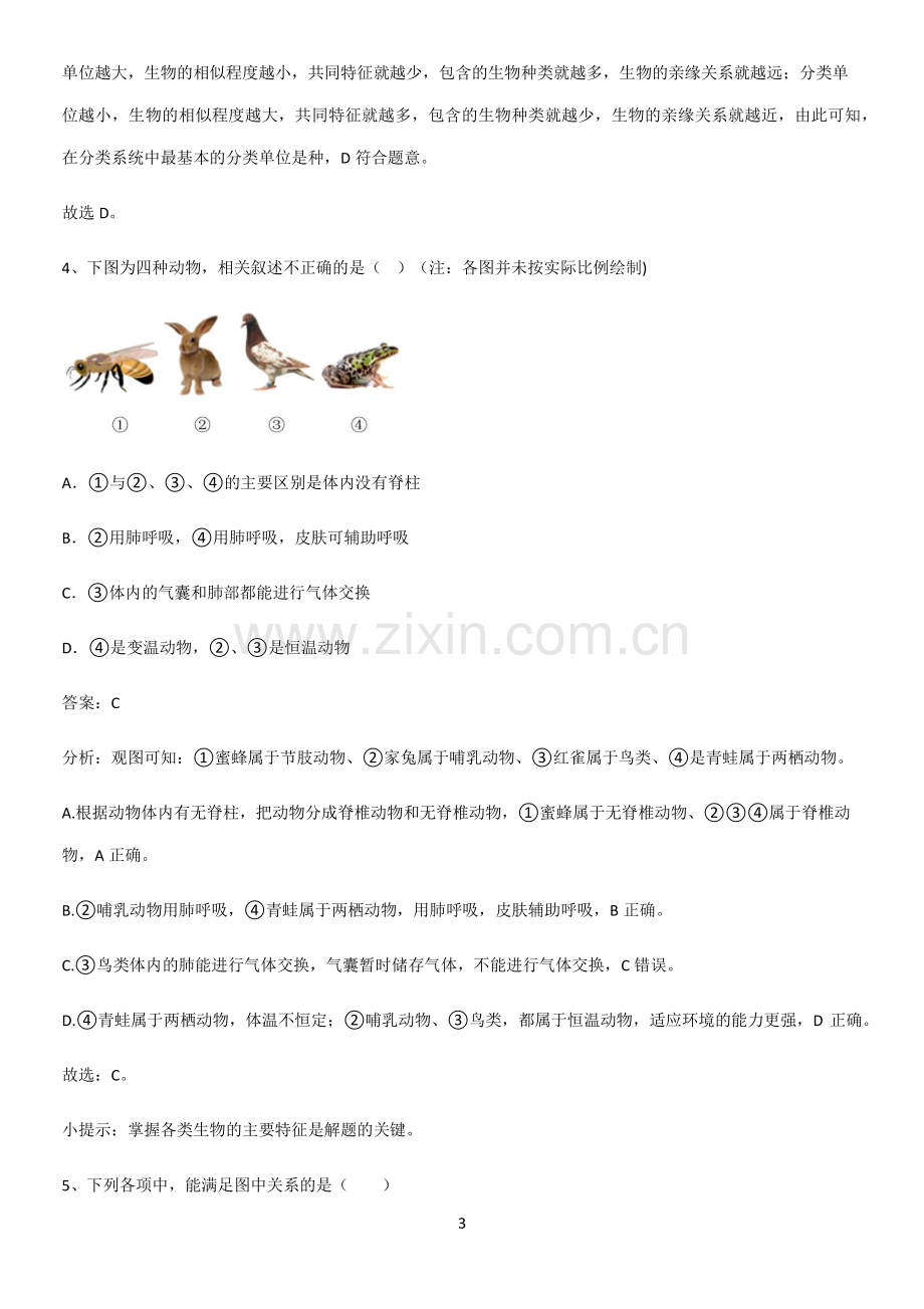 人教版初中生八年级上册第六单元生物的多样性及其保护常考点.pdf_第3页