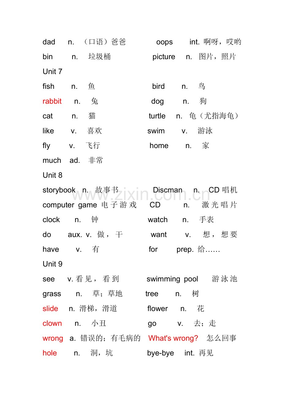 深圳市小学一年级下册英语单词.doc_第3页