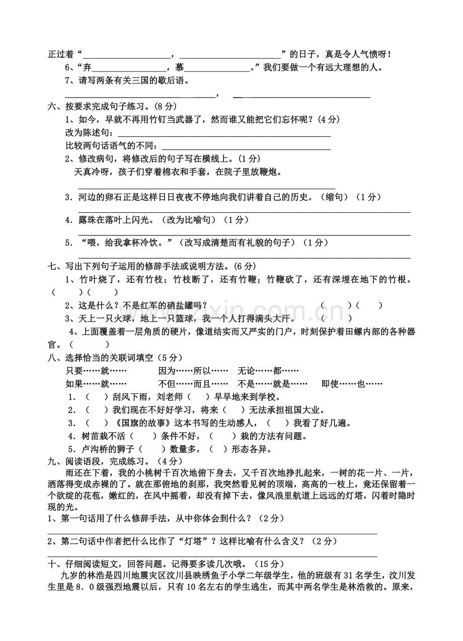 罗汉小学六年级语文复习测试卷十.doc_第2页