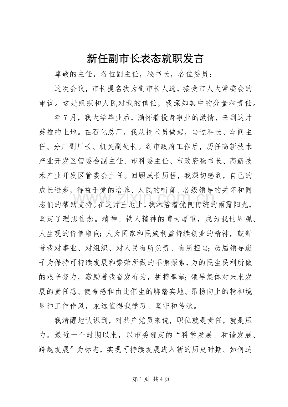 新任副市长表态就职发言.docx_第1页