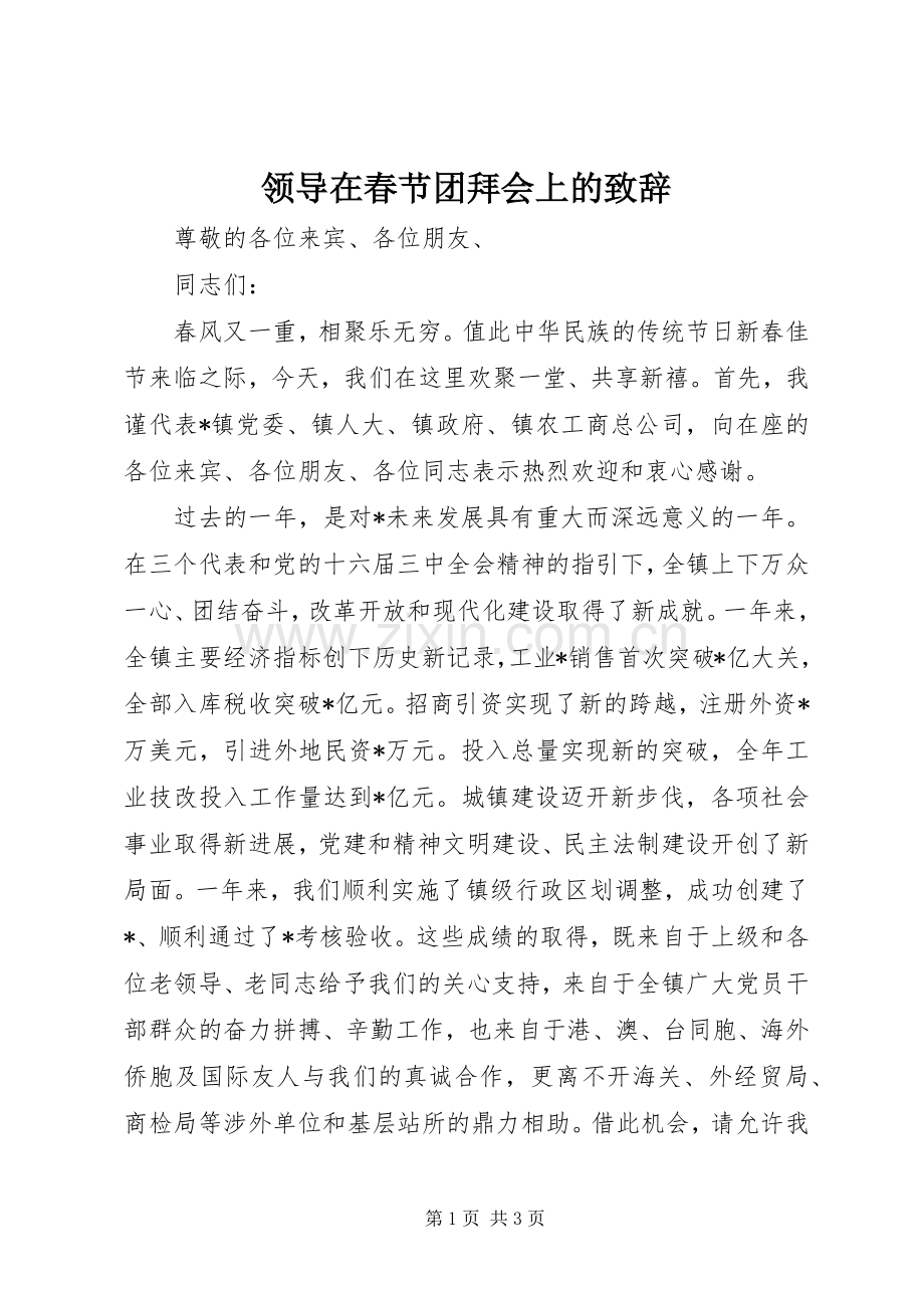 领导在春节团拜会上的致辞.docx_第1页