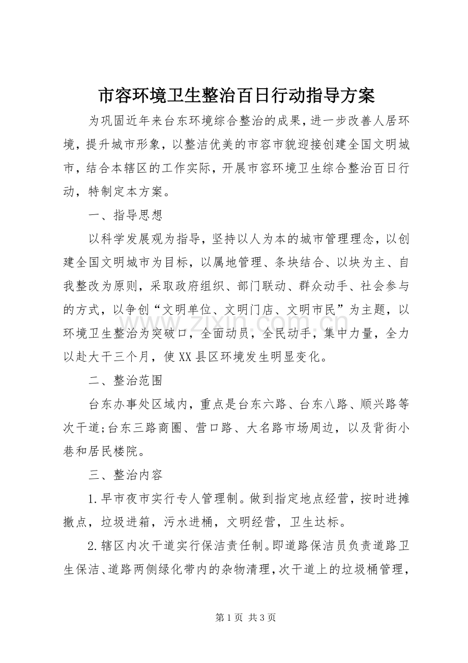 市容环境卫生整治百日行动指导实施方案.docx_第1页