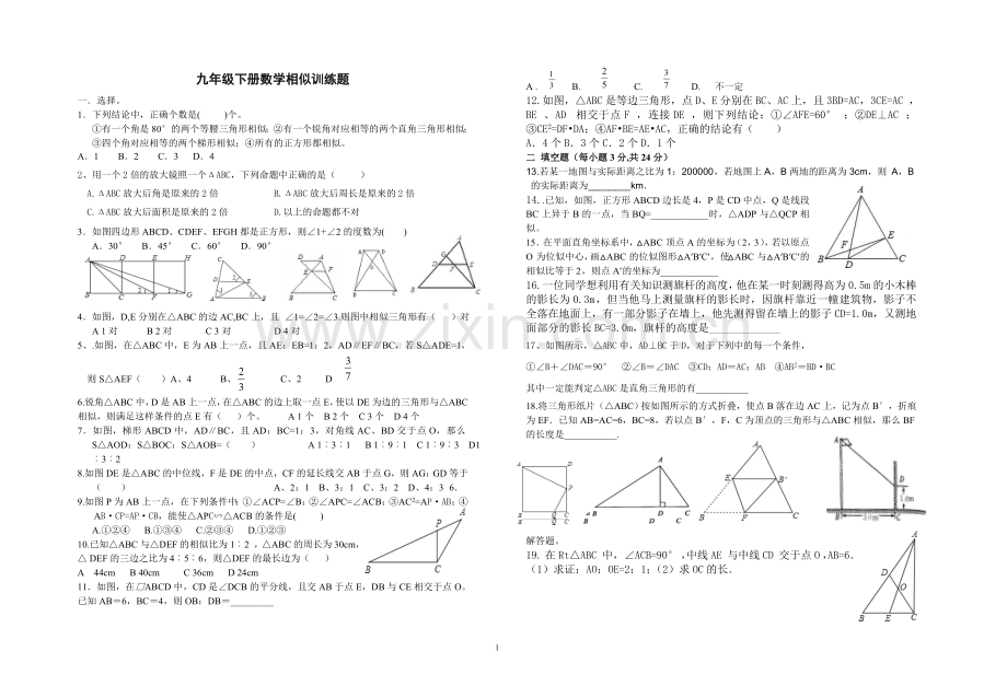 九年级数学相似训练题.doc_第1页