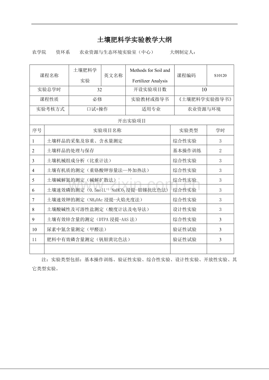 土壤肥料学实验教学大纲.doc_第1页