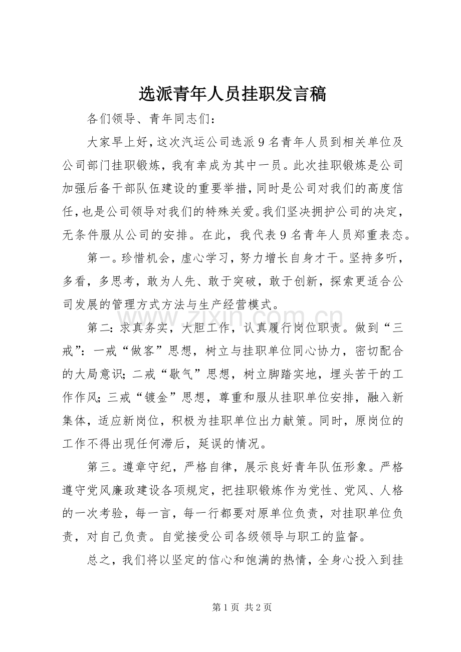 选派青年人员挂职发言稿.docx_第1页