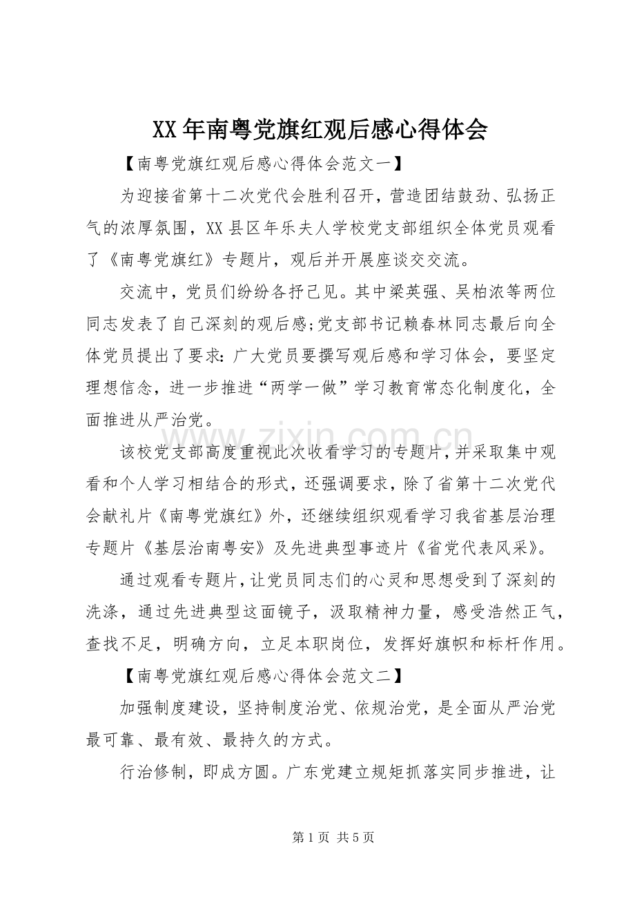 XX年南粤党旗红观后感心得体会.docx_第1页