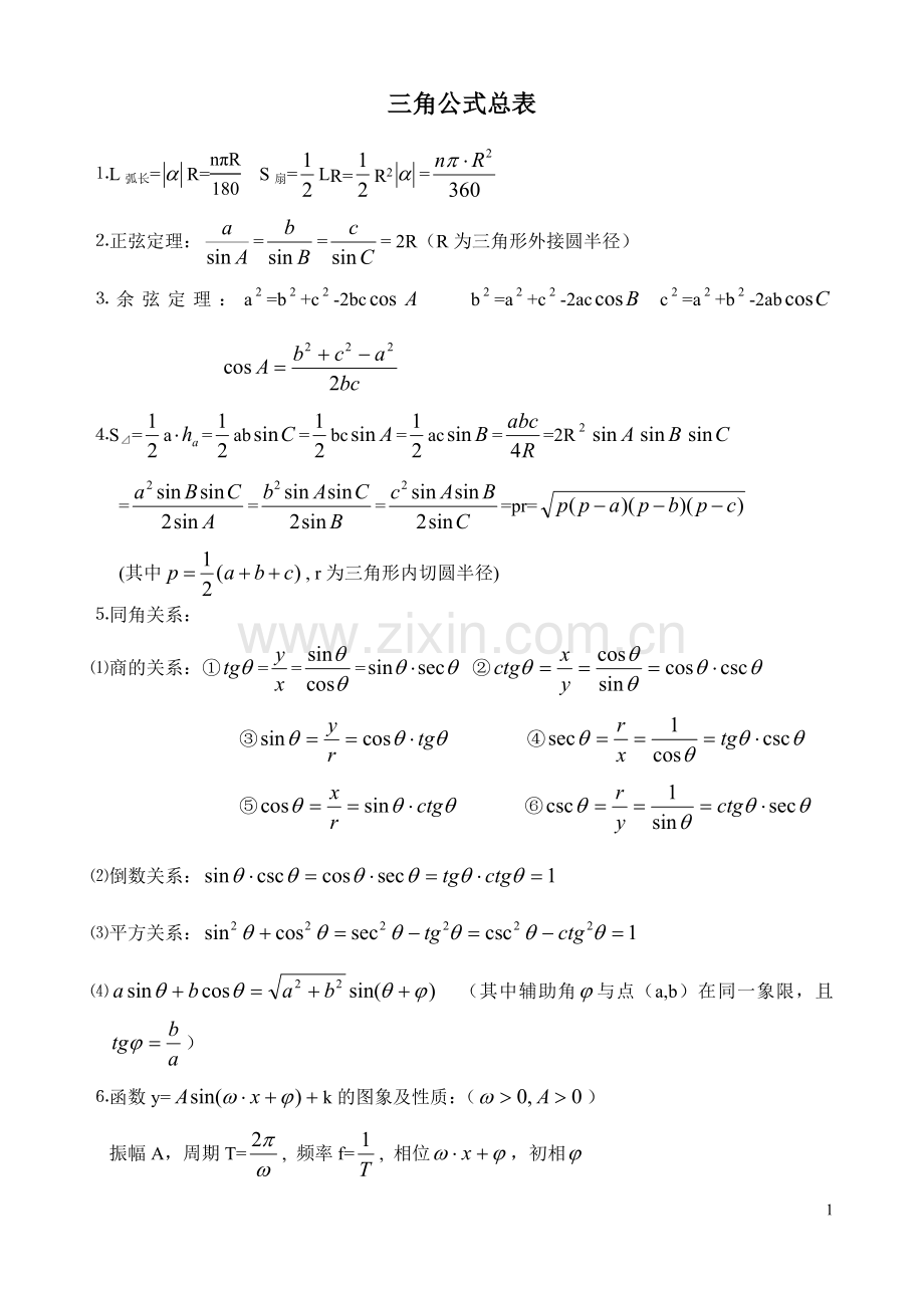 高考专题：三角函数(学生).doc_第1页