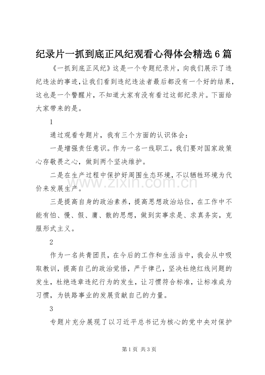 纪录片一抓到底正风纪观看心得体会6篇.docx_第1页