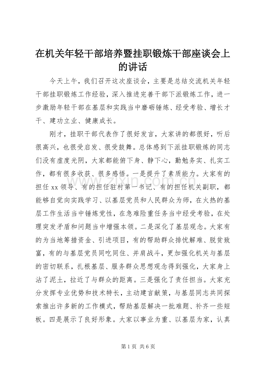 在机关年轻干部培养暨挂职锻炼干部座谈会上的讲话.docx_第1页